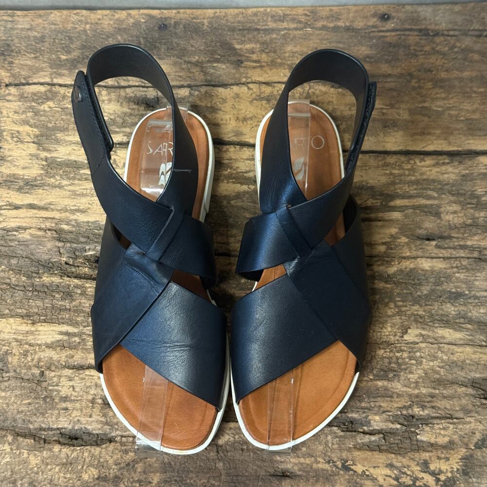 SARTO Franco Sarto Akasha Black Leather Crossband Ankle Sandal Size 7.5